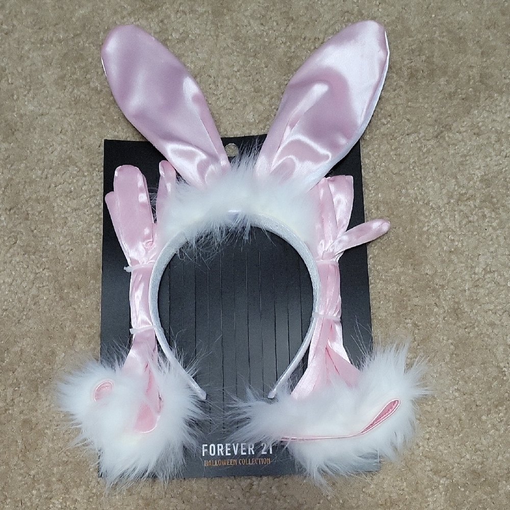 Forever 21 Pink Satin Bunny Ears Headband-NWT